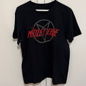 Motley Crue Black T Shirt Featuring The Band’s Logo Inside a Pentagram Graphic.